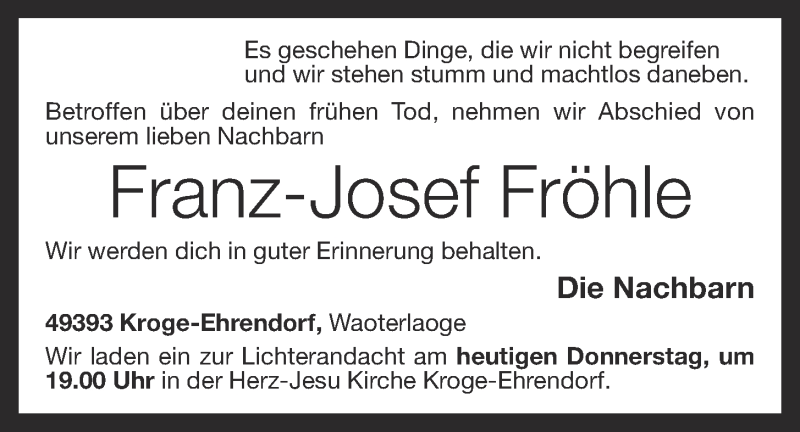  Traueranzeige für Franz-Josef Fröhle vom 02.01.2020 aus OM-Medien
