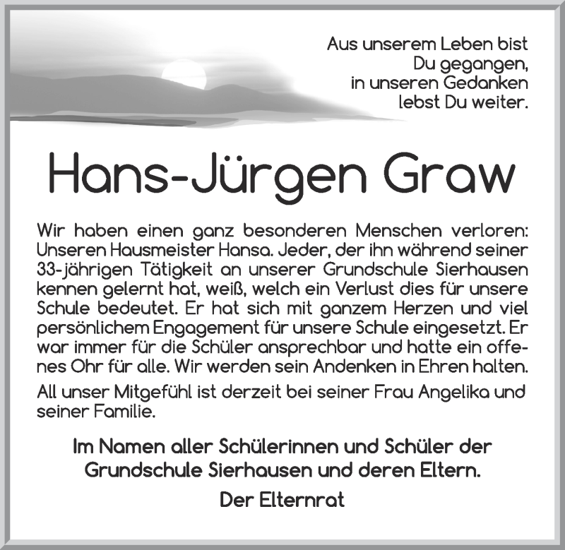  Traueranzeige für Hans-Jürgen Graw vom 10.10.2020 aus OM-Medien