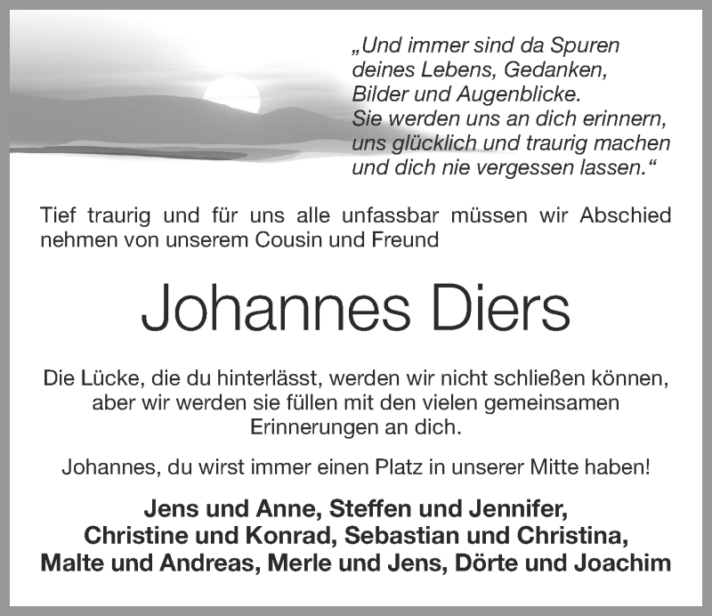  Traueranzeige für Johannes Diers vom 27.10.2020 aus OM-Medien