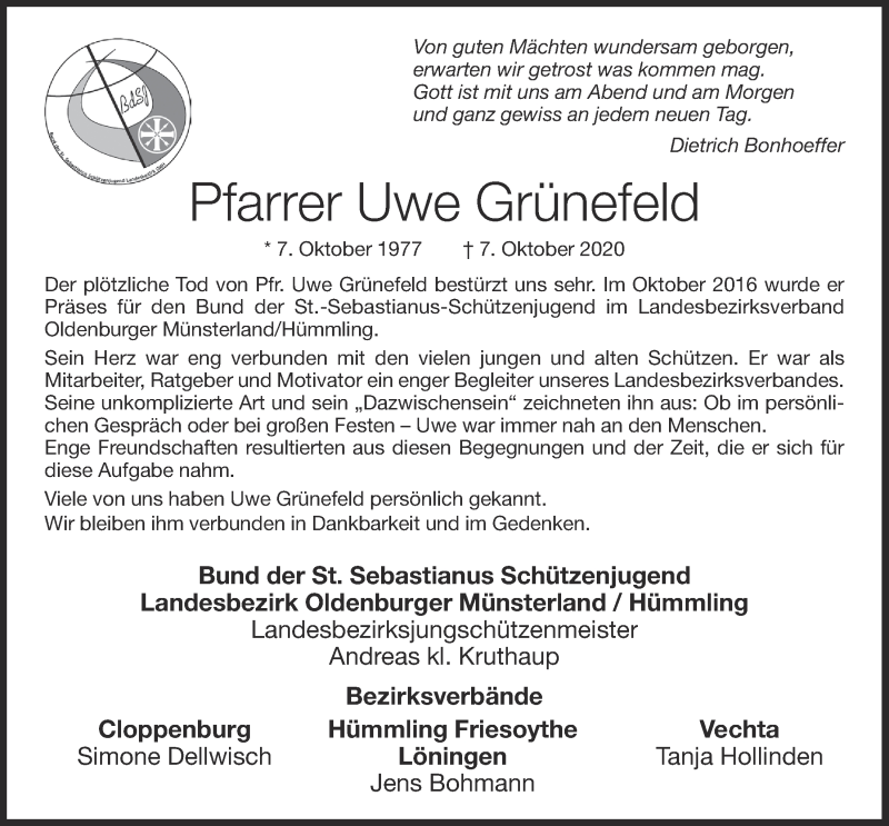  Traueranzeige für Uwe Grünefeld vom 10.10.2020 aus OM-Medien