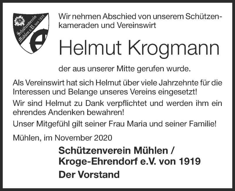  Traueranzeige für Helmut Krogmann vom 26.11.2020 aus OM-Medien
