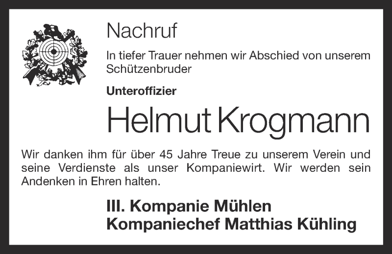  Traueranzeige für Helmut Krogmann vom 27.11.2020 aus OM-Medien