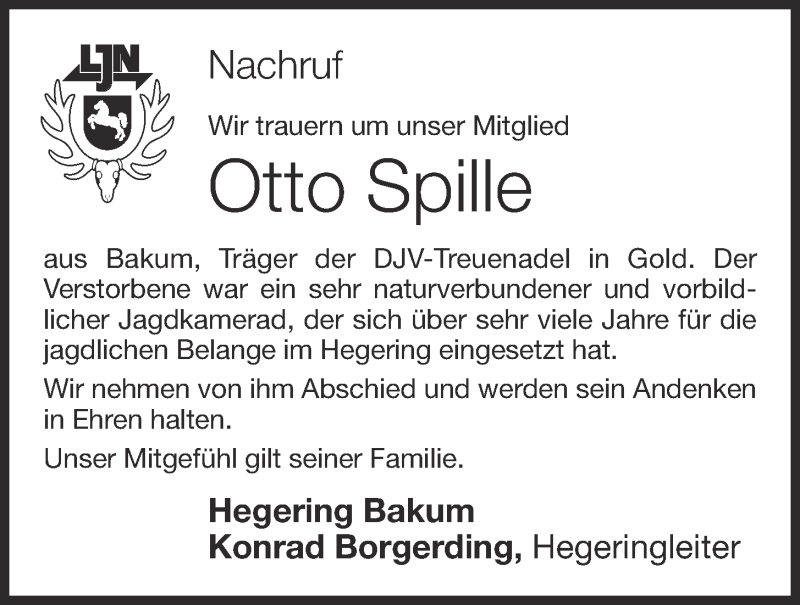  Traueranzeige für Otto Spille vom 14.11.2020 aus OM-Medien