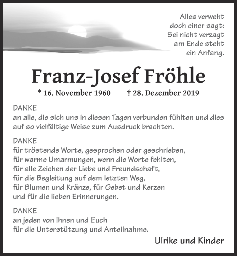  Traueranzeige für Franz-Josef Fröhle vom 07.02.2020 aus OM-Medien