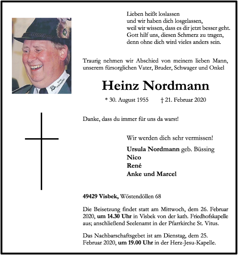  Traueranzeige für Heinz Nordmann vom 24.02.2020 aus OM-Medien