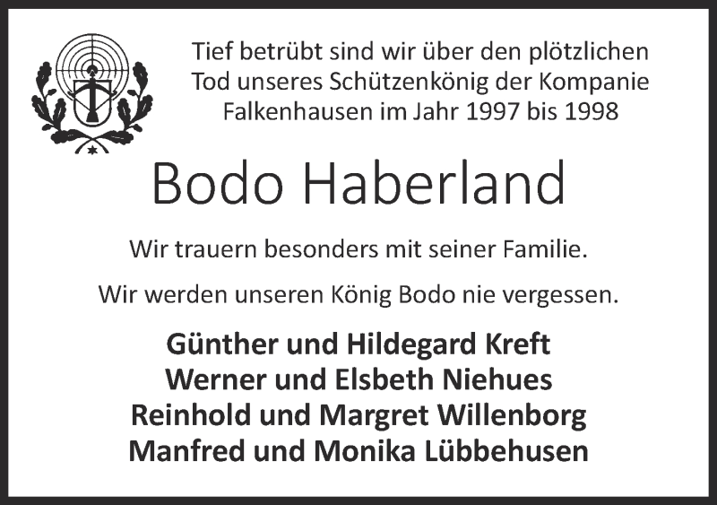  Traueranzeige für Bodo Haberland vom 08.04.2020 aus OM-Medien