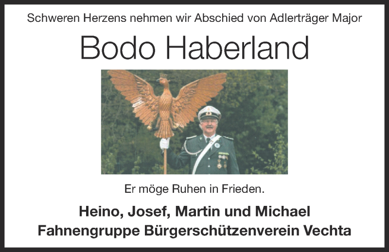  Traueranzeige für Bodo Haberland vom 09.04.2020 aus OM-Medien