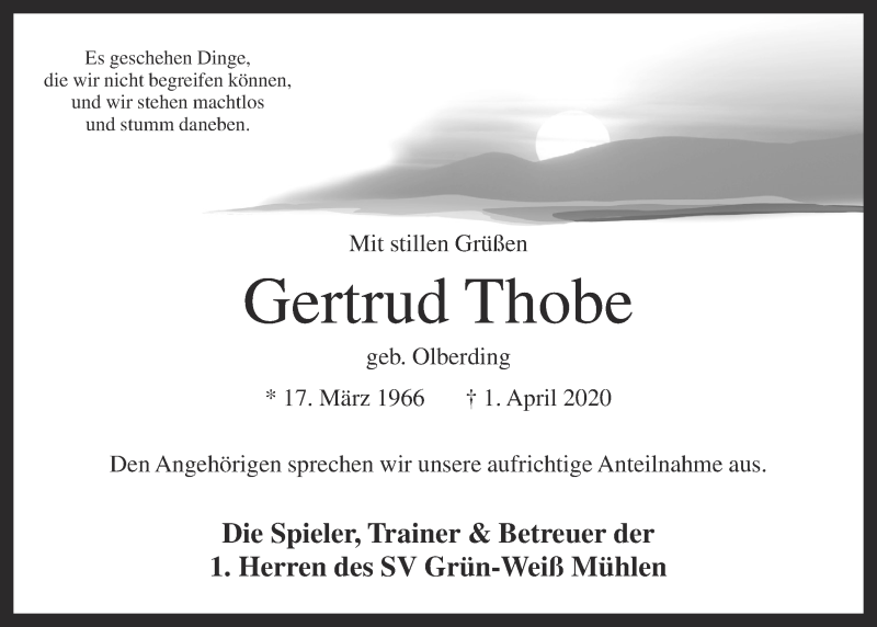  Traueranzeige für Gertrud Thobe vom 04.04.2020 aus OM-Medien