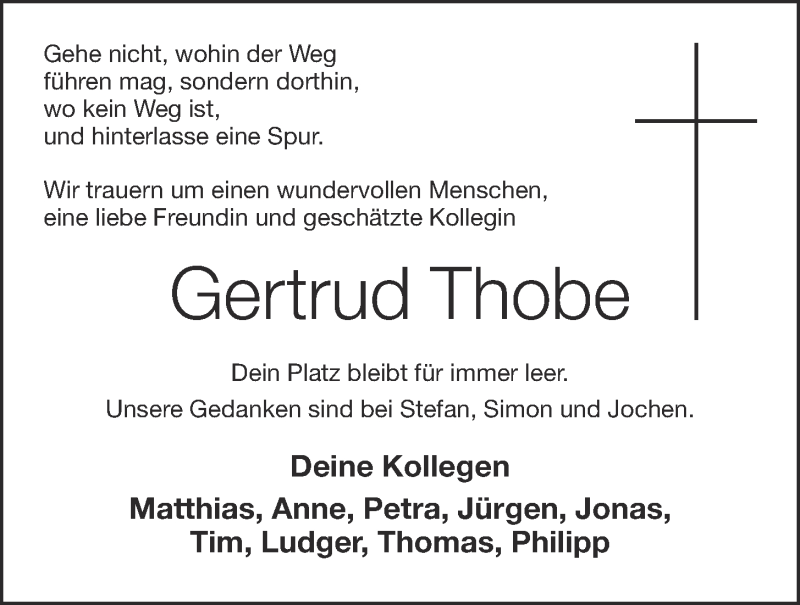  Traueranzeige für Gertrud Thobe vom 04.04.2020 aus OM-Medien