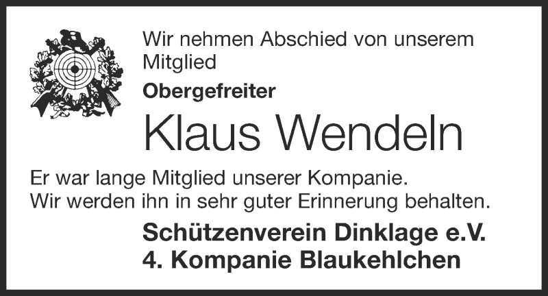  Traueranzeige für Klaus Wendeln vom 01.04.2020 aus OM-Medien