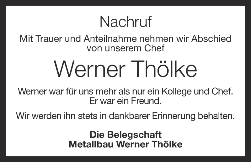  Traueranzeige für Werner Thölke vom 01.04.2020 aus OM-Medien