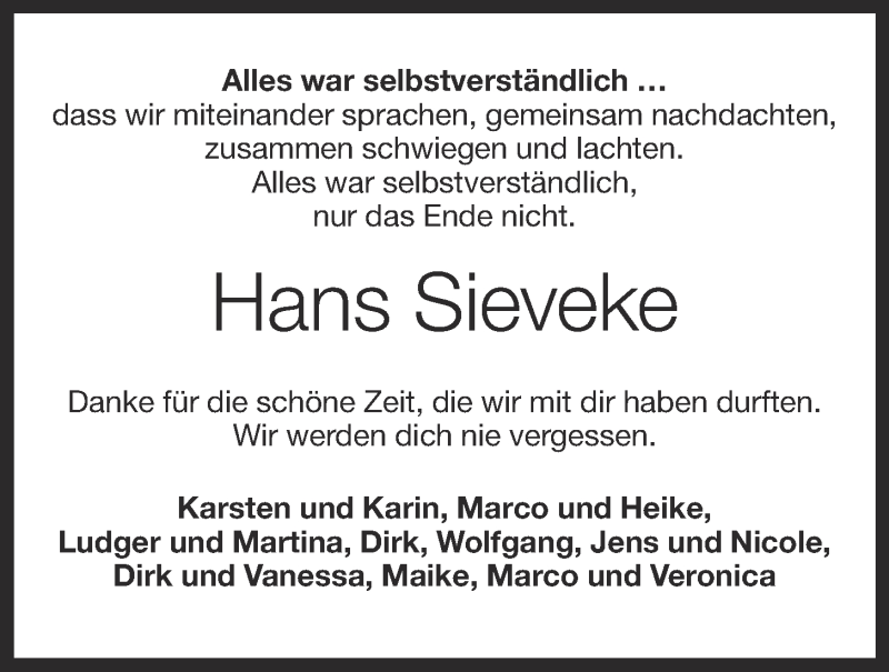  Traueranzeige für Hans Sieveke vom 26.05.2020 aus OM-Medien