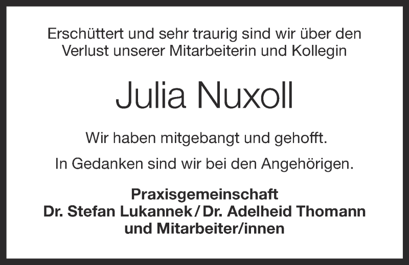  Traueranzeige für Julia Nuxoll vom 30.05.2020 aus OM-Medien