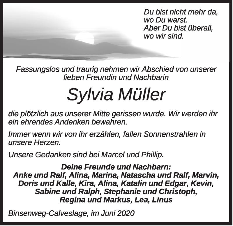  Traueranzeige für Sylvia Müller vom 06.06.2020 aus OM-Medien