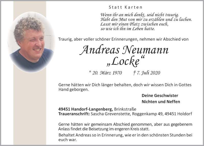  Traueranzeige für Andreas Neumann vom 09.07.2020 aus OM-Medien