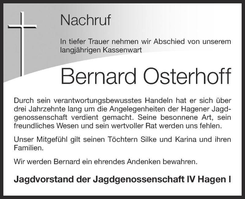  Traueranzeige für Bernard Osterhoff vom 07.07.2020 aus OM-Medien