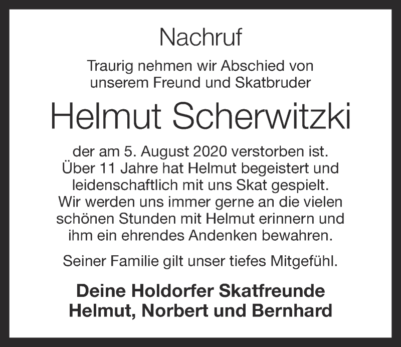  Traueranzeige für Helmut Scherwitzki vom 10.08.2020 aus OM-Medien