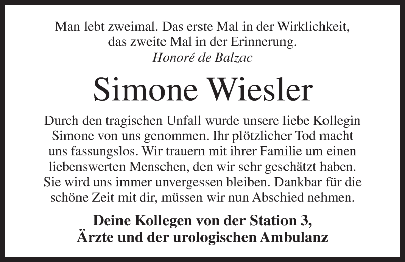  Traueranzeige für Simone Wiesler vom 12.08.2020 aus OM-Medien