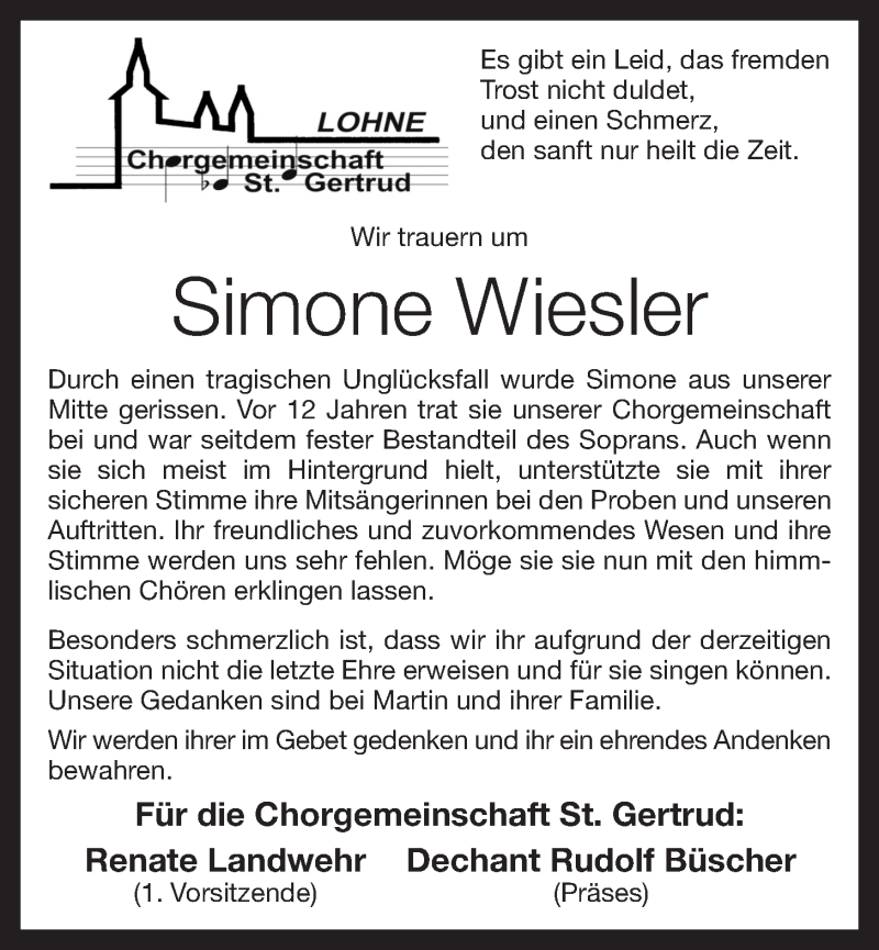  Traueranzeige für Simone Wiesler vom 12.08.2020 aus OM-Medien