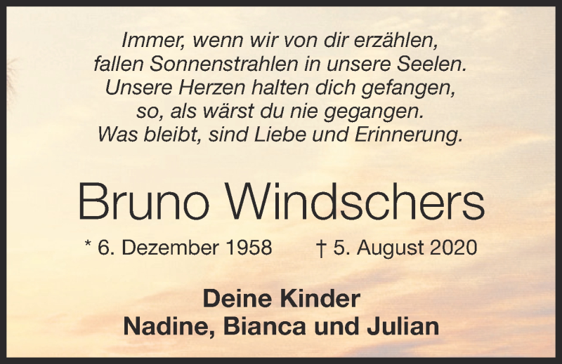  Traueranzeige für Bruno Windschers vom 05.08.2021 aus OM-Medien