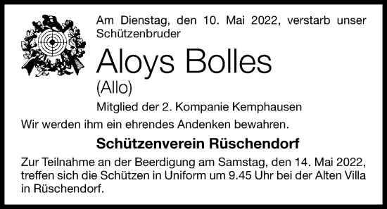Anzeige von Aloys Bolles von OM-Medien