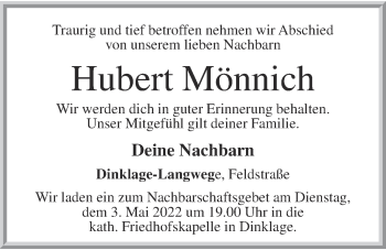 Anzeige von Hubert Mönnich von OM-Medien