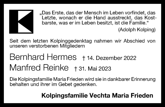 Anzeige von Bernhard und Manfred Hermes und Reinke von OM-Medien