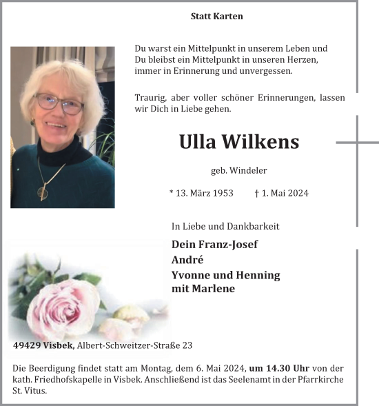 Anzeige von Ulla Wilkens von OM-Medien